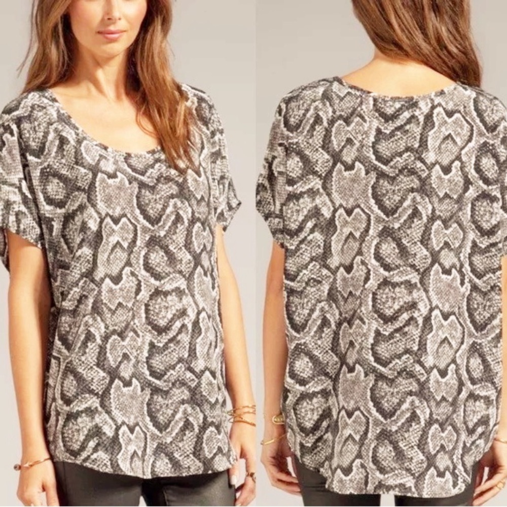 Joie Joann F Cream and Gray Blouse NWT Size Small, 100% Silk, short sleeve